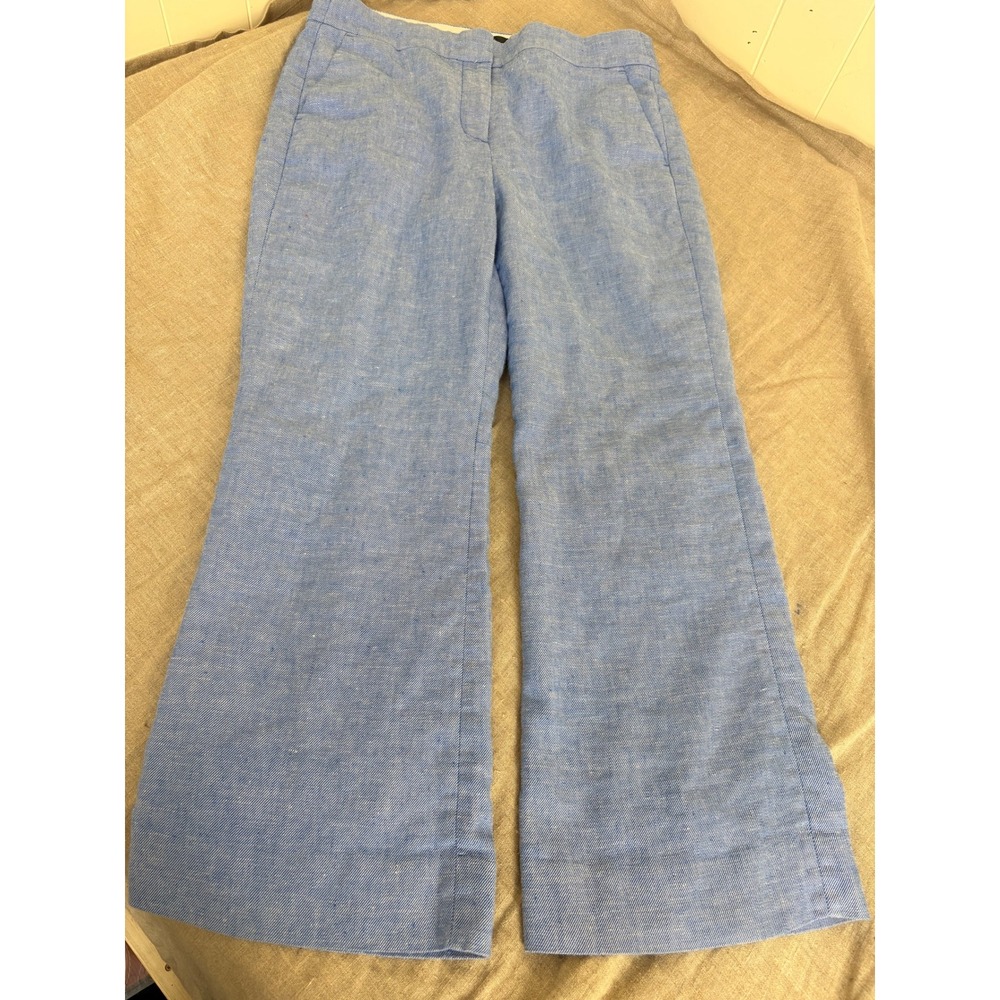 J.Crew Hayden Wide Leg Pants Blue Linen Blend Trousers Size 6 Re-Imagined